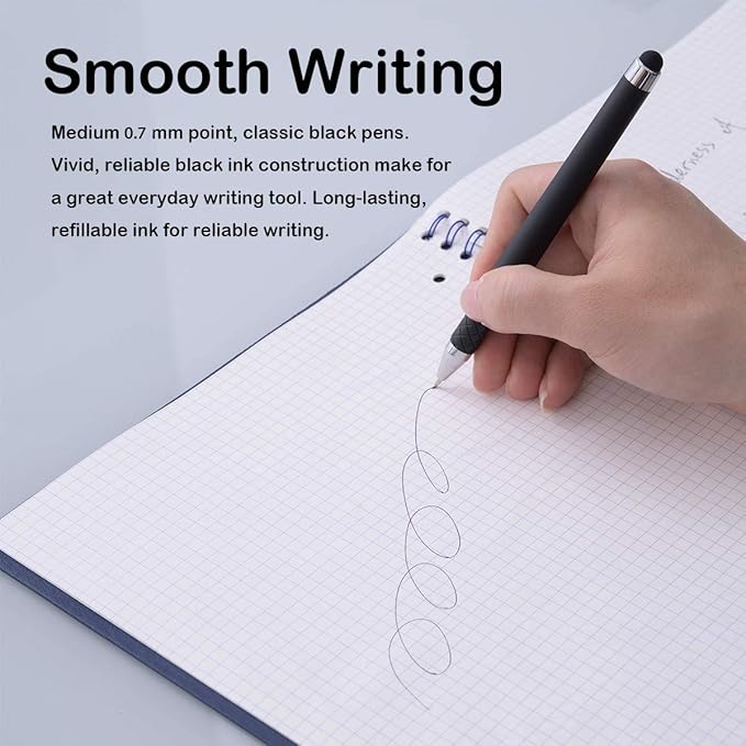 MiSiBao 0.7mm Black Ink Gel Ink Rollerball Pens 2 in 1 Medium Point Pens with Stylus Work Pen Smooth Writing for Office Black gel pen (Black-18pack)