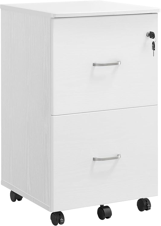 VASAGLE 2-Drawer File Cabinet, Locking Filing Cabinet for Home Office, Small Rolling Printer Stand, A4, Letter-Size Hanging Files, Assembly Required, White ULCD027T46V2