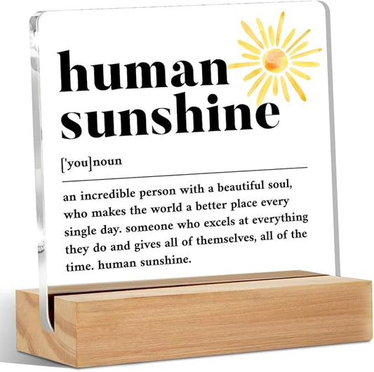 Christmas Thank You Gifts, Human Sunshine Definition Table Desk Decor, Appreciation Gifts for Teacher Coworkers Nurse Women Men, Inspirational Acrylic Sign, Thank You Gifts, Acrylic Plaque with Stand, Office Home Bedroom Decor