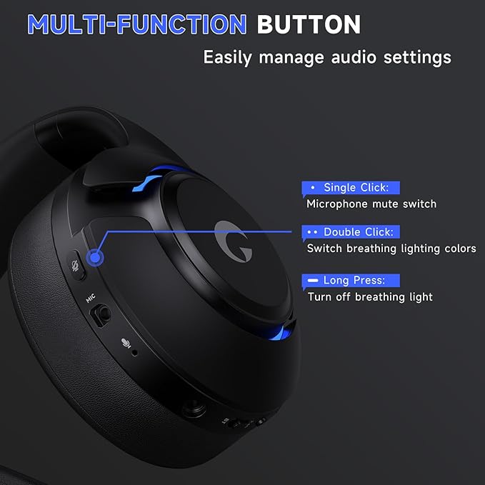 Gtheos Wireless Gaming Headset for ps5, ps4, Elden Ring, PC, Mac, Switch, Bluetooth 5.3 Gaming Headphones with Noise Canceling Microphone, 45H Battery, RGB Light, Black
