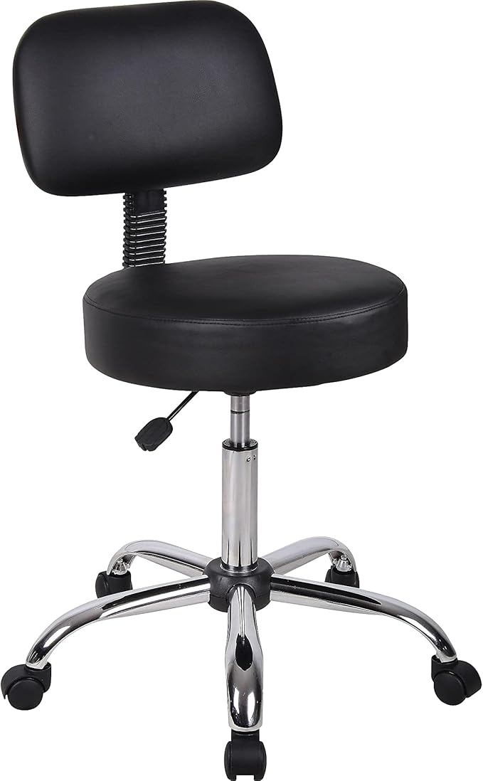 Boss Office Products B245-BK Be Well Medical Spa Stool with Back, Black
