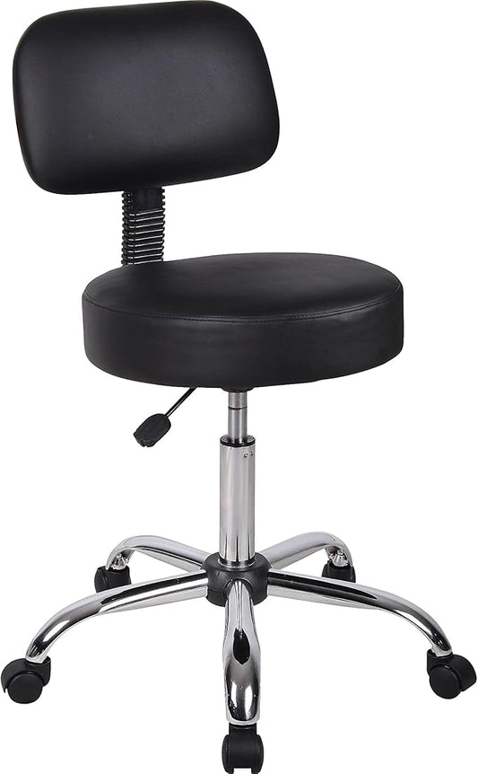 Boss Office Products B245-BK Be Well Medical Spa Stool with Back, Black
