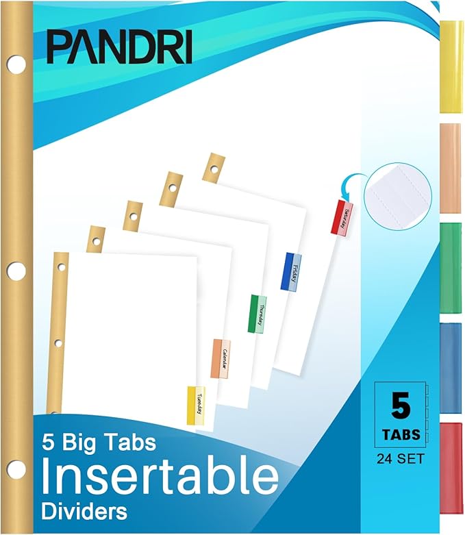 Binder Divider, PANDRI 120 Pack Binder Index White Dividers with 5 Insertable Multicolor Big Tab, Letter Size Paper Binder Divider for School Office Home Business