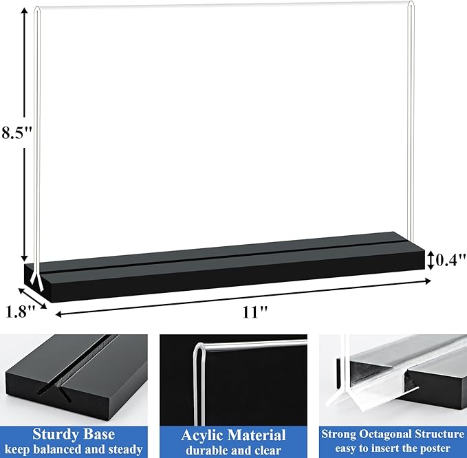Acrylic Sign Holder 11x8.5 '' Horizontal T-Shaped Clear Double-Sided Table Menu Stands Plastic Picture Frames Display Desktop Display Holders for Wedding Table,Restaurant Signs,Office, Store,6 Pack