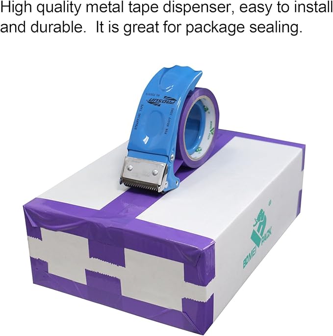 BOMEI PACK Metal Packing Tape Dispenser, 2inch Heavy Duty Handheld Heavy Tape Dispenser, 2Pcs, Blue