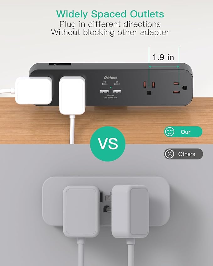 PD30W Desk Clamp Power Strip, Desktop Mount Surge Protector, Fast Charging Station, 5Ft Extension Cord Desk Mount Shelf with 4 Outlets 4 USB Ports (2 USB C), Home Office Accessories Essentials, Black