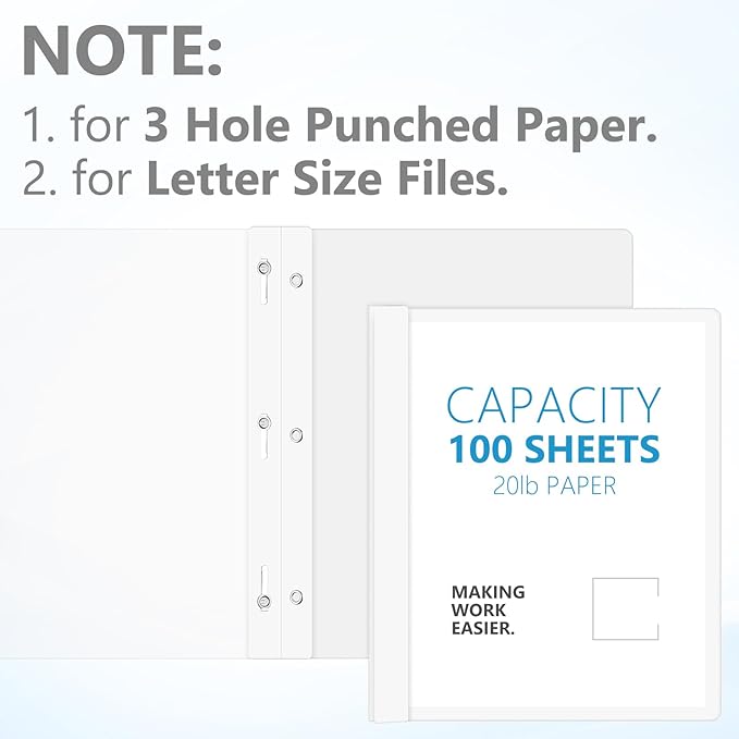 48 Pack Plastic Report Covers with 3 Prongs Presentation Folders Bulk, 100 Sheet Capacity, Clear Front Report Covers for Presentation Document Paper School Office Supplies (White)