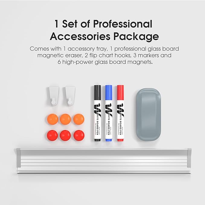 MaxGear Glass White Board 96x48 Inches, Wall Mounted Magnetic Glass Dry Erase Board, Extra Large Frameless Whiteboard with 1 Eraser,3 Markers and 6 Magnets for Office, School, Home