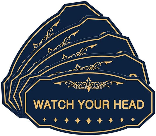 Signs ByLITA Victorian Watch Your Head Sign (Navy Blue/Gold) - Medium 5 Pack