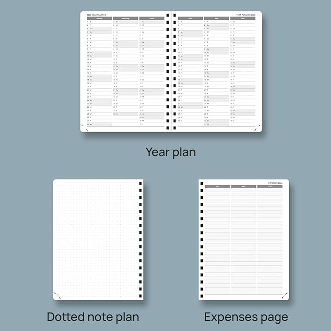 POPRUN 2026 Planner (Medium - 6.5'' x 8.5'') with Hourly Schedule, Vertical Layout - 2026 Weekly Calendar (Jan. 2026 - Dec.2026) for Time Management, Monthly Tabs, Spiral Bound, Soft Cover - Black