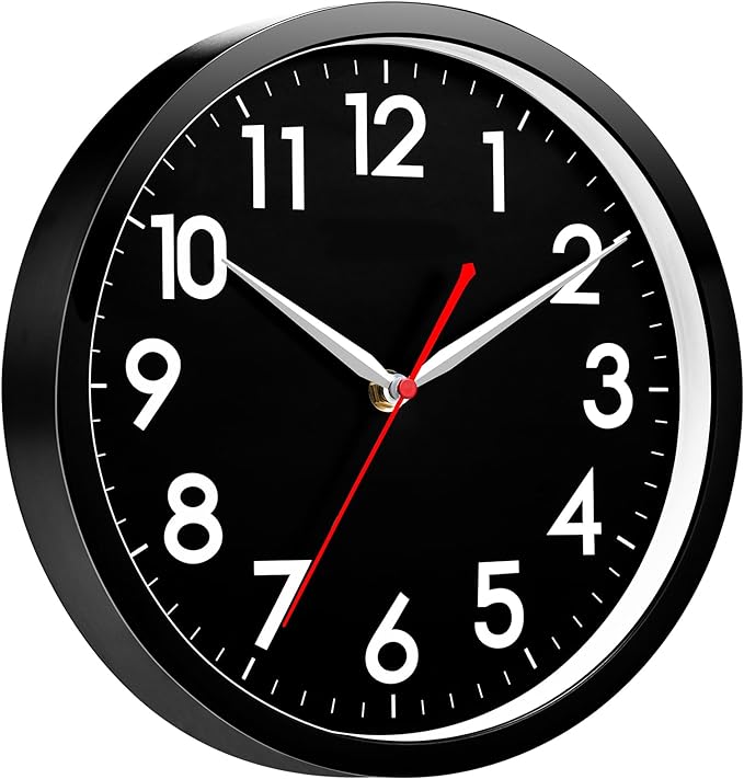 AKCISOT Wall Clock Modern Black Silent Non Ticking Wall Clocks Battery Operated 12 Inch, Small Analog Classic Clock Decorative for Bedroom, Kitchen, Home Office, Bathroom, School, Living Room