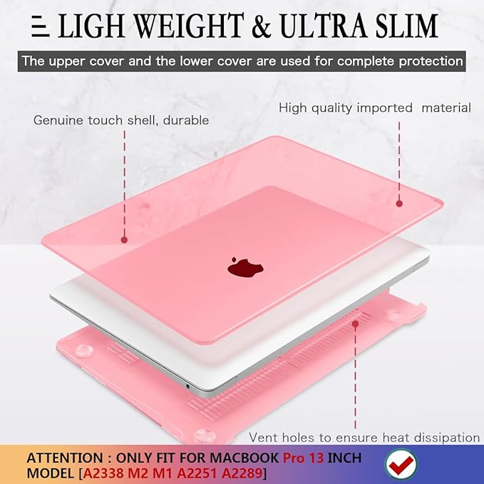 CISSOOK for MacBook Pro 13 Inch Case Pink, Hard Shell Case with Keyboard Cover Screen Protector for MacBook Pro 13 2025-2020 Released M2 A2338 M1 A2251 A2289 Model with Touch Bar -Clear Pink