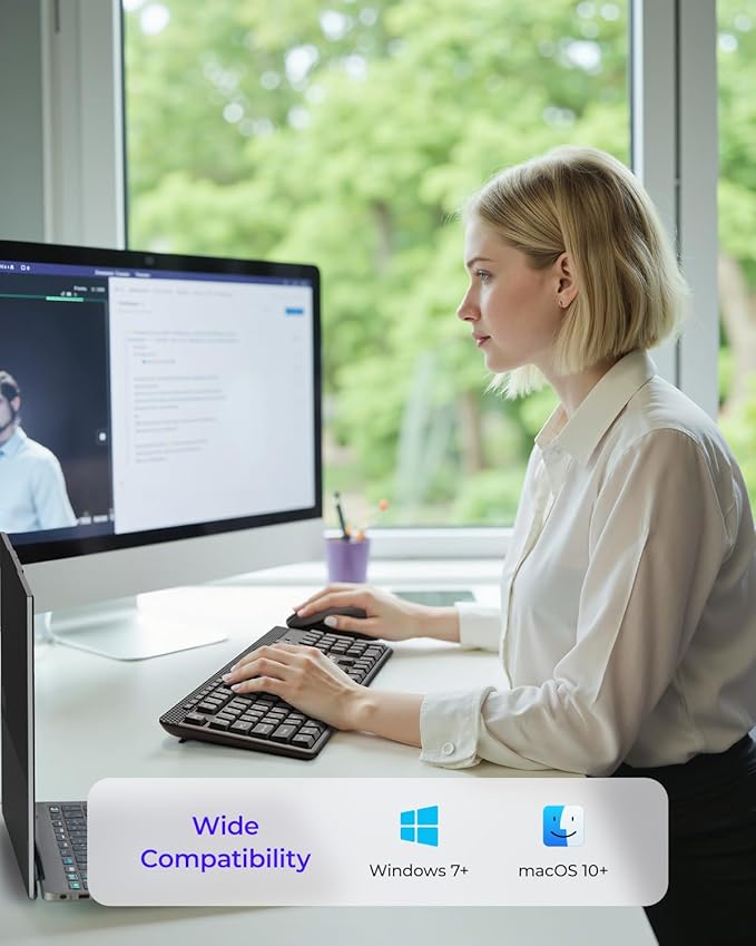 Wireless Keyboard and Mouse Combo, 5-Level Adjustable 4000 DPI Mouse, Quiet 2.4G Full Size Keyboard with 8 Additional Shortcuts, Silent Typewriter for PC, Desktop, Laptop, MacBook