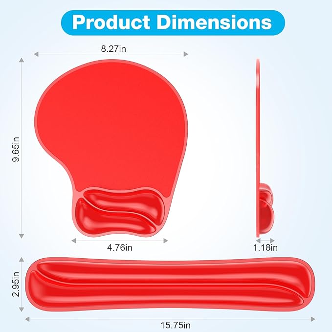 Gel Mouse pad & Keyboard Wrist Rest Set, Ergonomic Keyboard and Mousepad with Wrist Support, Keyboards Wrist Rest, Computer Keyboards Pad, Cooling Gel Red