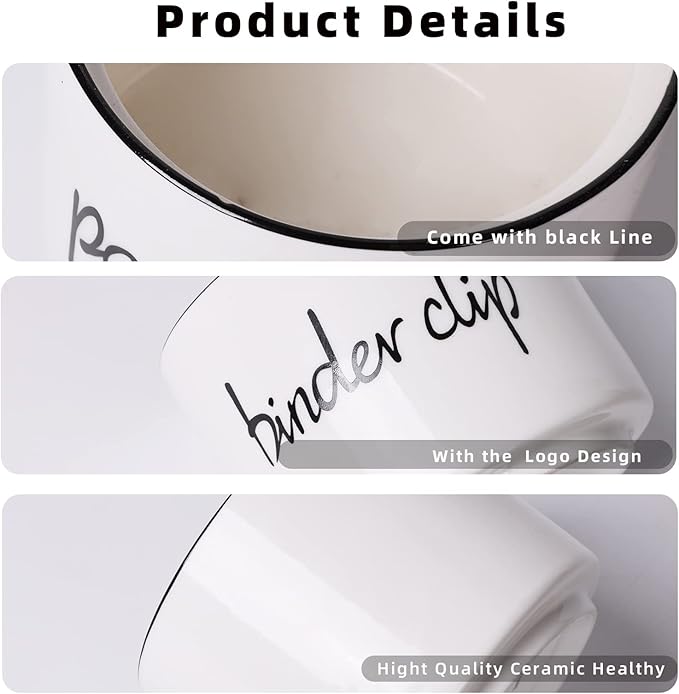 ONTUBE Ceramic Paper Clip Holder and Binder Clip Holder Set Dispenser Organizer for Desk (White)