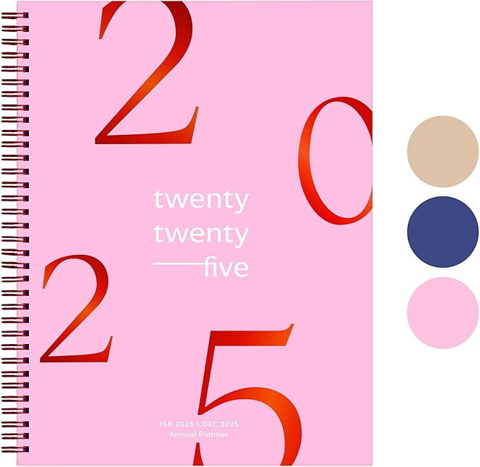 Rileys & Co 2025 Floating Weekly Planner - Annual Weekly & Monthly Agenda Planner, Jan - Dec 2025, Hardcover Cover, Notes Pages, Twin-Wire Binding (8.5 x 11-Inches, Pink)