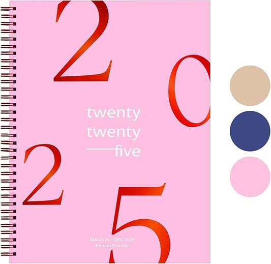 Rileys & Co 2025 Floating Weekly Planner - Annual Weekly & Monthly Agenda Planner, Jan - Dec 2025, Hardcover Cover, Notes Pages, Twin-Wire Binding (8.5 x 11-Inches, Pink)
