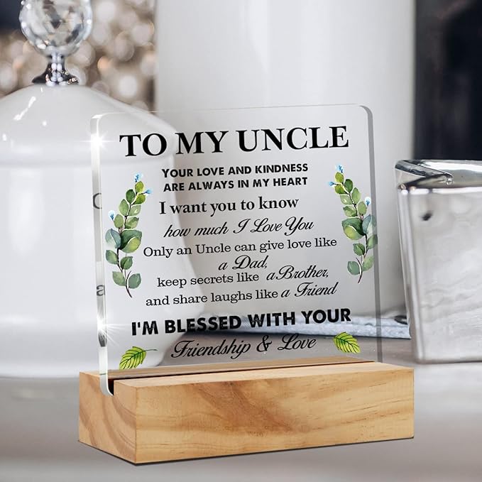 Meaningful Uncle Gift Acrylic Desk Plaque Sign with Wood Stand - Home Office Keepsake
