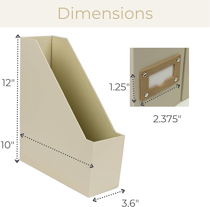 BLU MONACO Set of 6 Foldable Magazine File Holders in Beige Linen – Sturdy Cardboard Vertical Organizers with Label Holders – Stylish Storage Solution for Magazines, Files, and Office Supplies