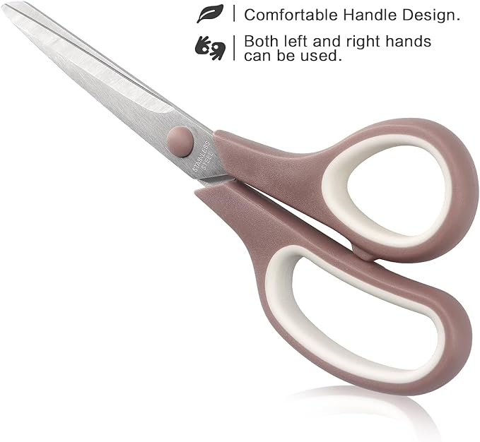 Scissors 8.5 Inch scissors all purpose Bulk Set of 3, Scissors for Office Home School Craft Supplies, Soft Comfort-Grip Right/Left Hand, Navy Blue, Pink, Brown