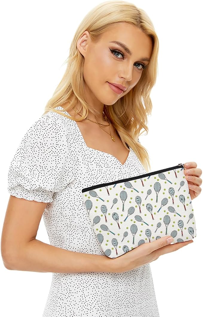 Cute Tennis Makeup Bag Tennis Gifts Tennis Accessories Tennis Lovers Travel Accessories Bag Mothers Day Birthday Inspirational Retirement Gifts for Women Friends Coach Tennis Player Sports Mom BFF