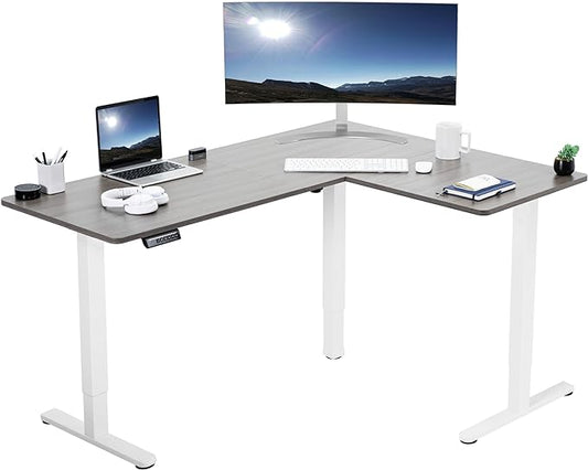 VIVO Electric Corner L-Shaped 63 x 47 in Standing Desk, Memory Height Adjustment, Dark Gray Top White Frame, DESK-E3CTWG-47