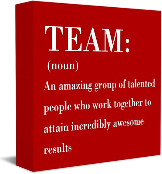 HTBIG Inspirational Team Noun Office Decor Desk Decor Wooden Box Sign, Rustic Black Wood Plaque Box Sign for Home Office Desk Shelf Table Decoration Coworker Gift Team Sign, Red