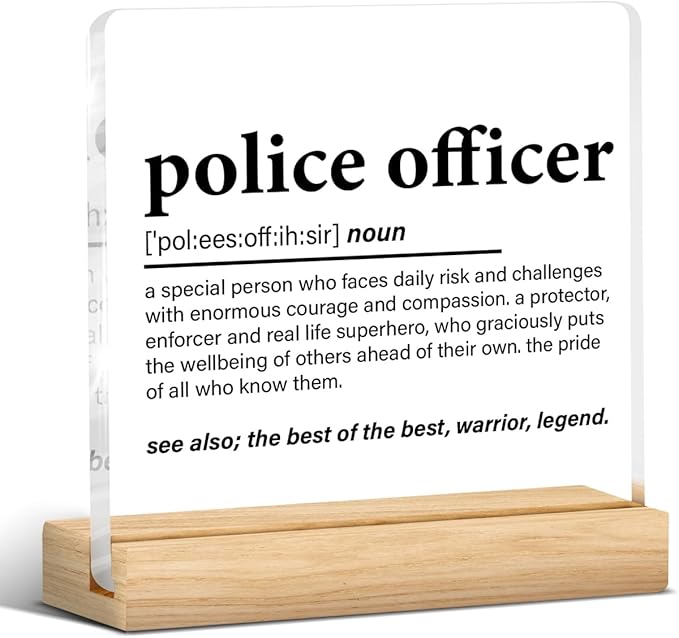 Police Gifts for Women Men, Police Officer Presents Definition Clear Acrylic Desk Decorative Sign for Home Office Decor, 4 x 4 Inches