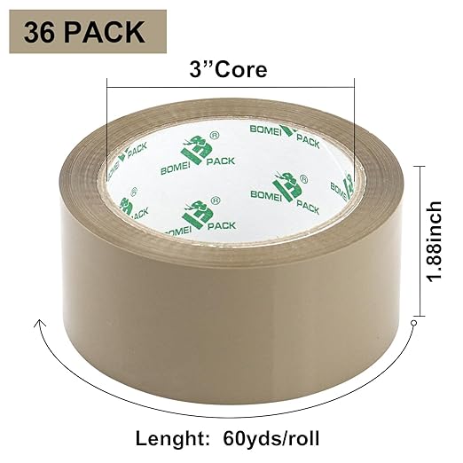 BOMEI PACK 36Rolls Brown Packing Tape with Dispenser, Brown Tape Refill Rolls for Packaging, Shipping and Moving, 2.6Mil 1.88 Inch x 60 Yard