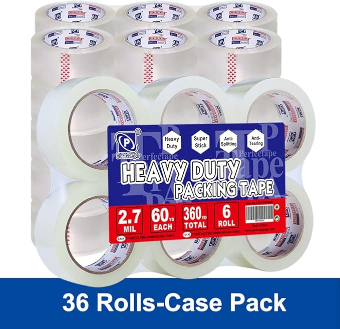 Heavy Duty Packing Tape 36 Rolls, Total 2160Y, Clear, 2.7 mil, 1.88 inch x 60 Yards, Ultra Strong, Refill for Packaging and Shipping