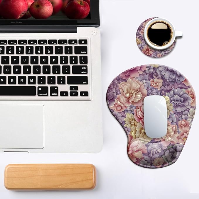 Ergonomic Mouse Pad with Wrist Support,Mouse Pad with Wrist Rest and Coaster Set,Office Supplies Non-Slip Mouse Pads for Desk, Non-Slip Comfortable,Boho Floral