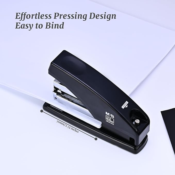 M&G Desk Effortless Stapler with 2000 Staples, 50 Sheets Capacity Heavy Duty Office Staplers, Jam Free, One Finger Touch Stapling Ergonomic Stapler for School Home Office Supplies (Black)