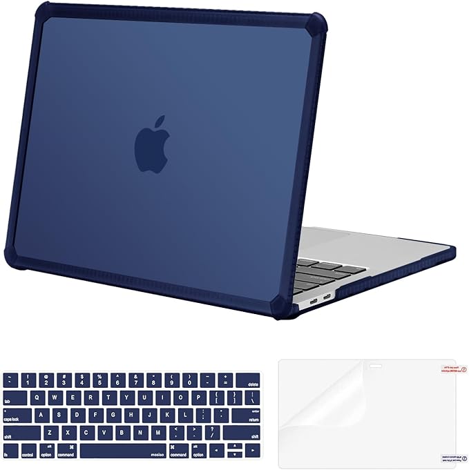 MOSISO Compatible with MacBook Pro 13 inch Case M2 2025-2016 A2338 M1 A2251 A2289 A2159 A1989 A1708 A1706, Anti-Cracking Heavy Duty Plastic TPU Bumper Hard Case&Keyboard Skin&Screen Film, Navy Blue