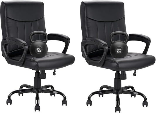 CLATINA Mid Back Leather Office Executive Chair with Lumbar Support and Padded Armrestes Swivel Adjustable Ergonomic Design for Home Computer Desk 2 Pack