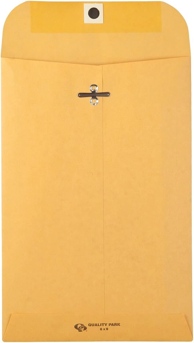Quality Park 9" x 12" Clasp Envelopes, Brown Kraft, Gummed Flap, 100/Box (QUA37790) & 6 x 9 Clasp Envelopes, Clasp and Gummed Closures for Storing or Mailing, 28 lb Kraft Paper, 100 per Box (QUA37855)