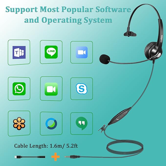 3.5mm Jack Cell Phone Headset with Microphone Noise Cancelling for PC Laptop, Wired Computer Headphones for iPhone Android Zoom Home Office Work School Classroom, in-line Control, Comfort-Fit