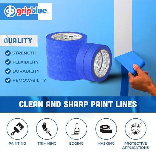 Blue Painters Tape 1 Inch Wide, 6 Rolls Masking Tape - Perfect for Precise Lines on Walls & Trim, Multi-Surface, Residue-Free, Easy Removal - Ideal for Indoor & Outdoor Use, 0.94in x 60yds