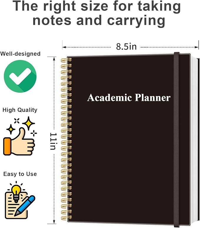 Academic Planner for 2026 or Anytime - 8.5" x 11" Undated Weekly Student Planner For Homeschool, High School, College & Nursing Students, 200 Pages, Black