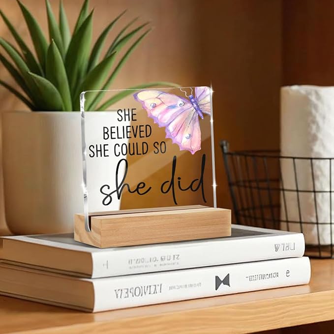 Congratulations Gifts for Women - College Graduation Gifts for Her New Job Gifts - She Believed She Could so She Did Acrylic Plaque Sign Office Inspirational Promotion Gift for Coworker