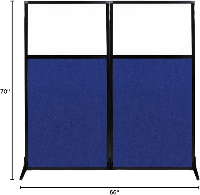 Versare Workstation Partition | Portable Wall Divider | Modern Office Cubicle | Free Standing Privacy Screen | Flexible Work Space | 66" x 70" W/Window, Royal Blue Fabric Panels