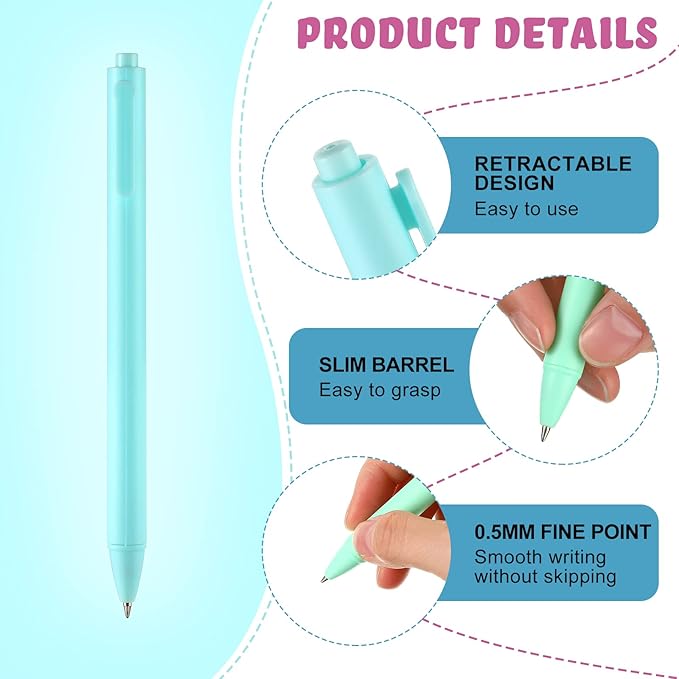 Yexiya 150 Pcs Retractable Gel Ink Pens Bulk Cute Pastel Gel Ink 0.5mm Fine Point Macaron Style Writing Cute Black Pens for Smooth Writing Journaling Taking Notes School Office Home