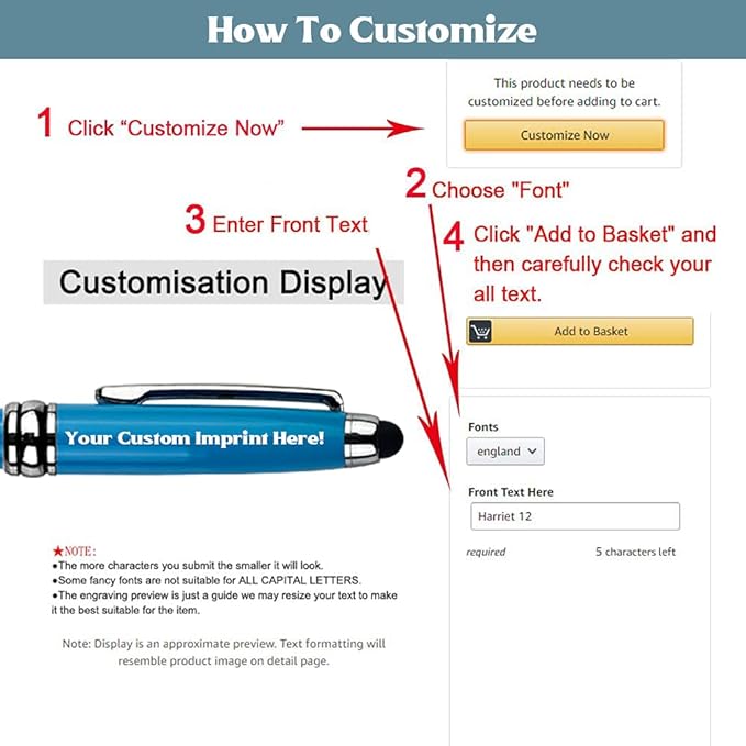 Ancolo Custom Personal Office Pens with Stylus Tip - Quality pens Fine point -Engraved Team Name, Phone Number, Slogan Perfect for Bank, Office, Hotel Lobbies 10 Pens/Box