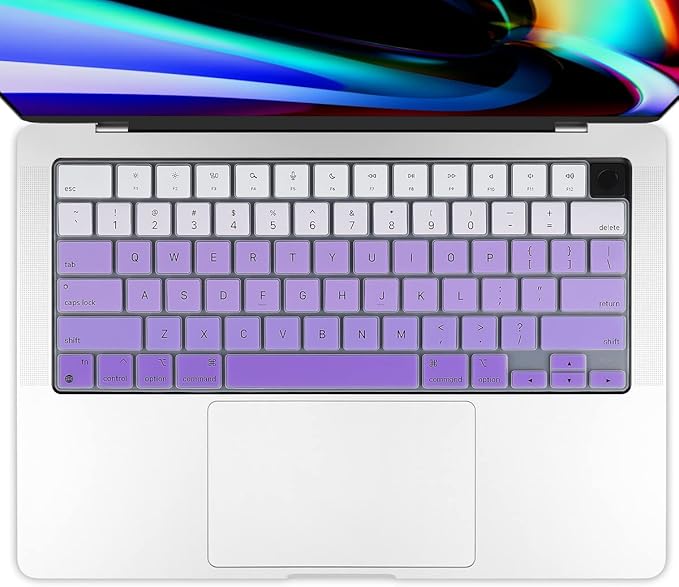 Batianda Premium Gradient Color Keyboard Cover for New MacBook Pro 14'' Pro 16'' 2024 2023 M4 M3 M2 M1 Pro/Max Chip & New MacBook Air 13 15 inch Soft-Touch Silicone Protective Skin,White to Purple