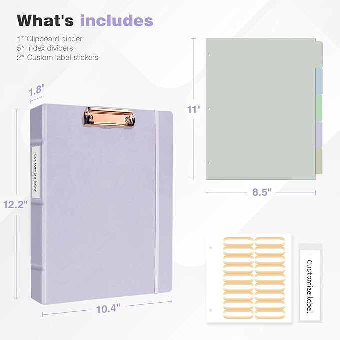 Ospelelf 3 Ring Binder 1 Inch Vintage Hardcover, Leather Organizer for Letter Size, Professional Clipboard with Dividers and Tabs, Purple