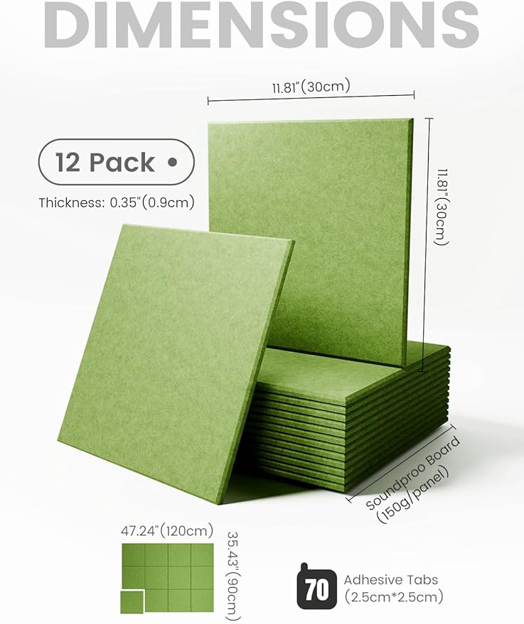 Large Felt Bulletin Board 48" x 36" Cork Board Alternative-12 Pack with 70 Safe Removable Adhesive Tabs, Cork Boards for Walls Cork Board for Home Office Classroom Pin Board - Grass Green