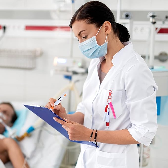 Sherr 25 Sets Retractable Nurse Pens with Mini Highlighter Permanent Marker Keychain Clip Badge Reel Pen Accessories for Nursing Students Medical Staff Office Stocking Stuffer Gift(Multi Colors)