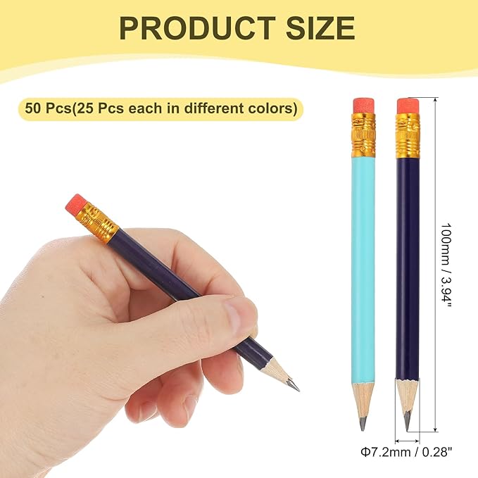 MECCANIXITY Golf Pencils with Erasers, 4" HB Mini Half Pencils Pre Sharpened Small Pens for Wedding Bridal Shower Game Office Writing Drawing(Blue/Dark Blue, Pack of 50)