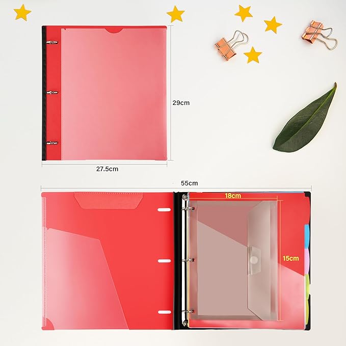 WOT I Telescoping Project Organizer, Refillable Binder with Dividers and Pockets, 13 Pocket Folders, 1 Inch 3 Ring Binder, Red