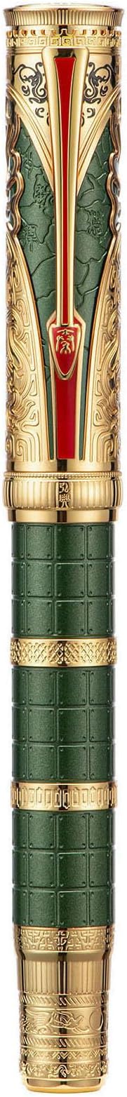 Hongdian D5X Fountain Pen - Green Qin Dynasty Retro Chinese Totem Engraving, Extra Fine Nib, Smooth Writing with Converter and Pen Box Set