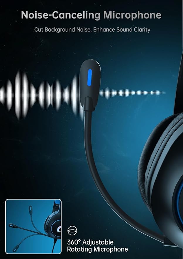 CM7002 Gaming Headset for PS5, PS4, PC, Mac, Switch, Xbox Series, Surround Sound RGB Gaming Headphones with Noise Canceling Microphone, 50MM Dynamic Drivers, 3.5MM Audio Jack, Blue